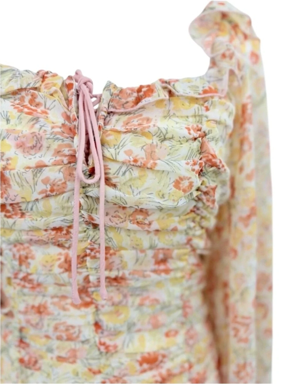 Free People Mabel Printed Blouse M Floral Sheer Sleeve Corset Fairy Ren-Faire